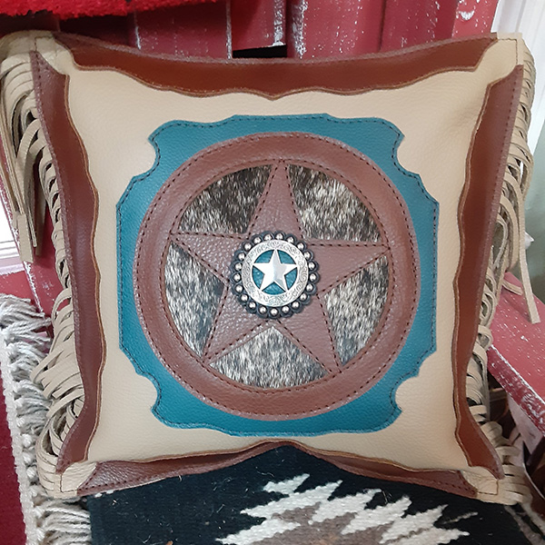 pillow with blue accents