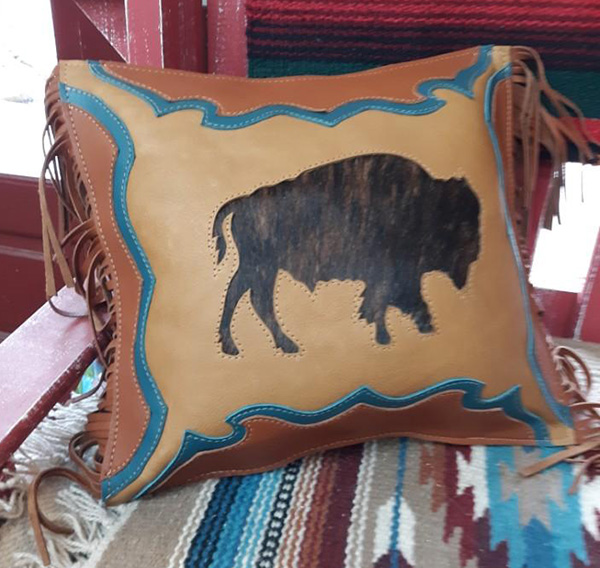 leather pillow with a buffalo