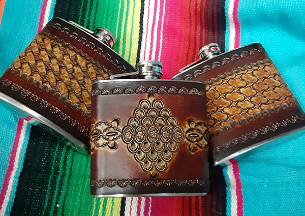 3 more leather flasks