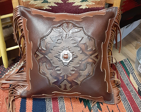 brown leather pillow